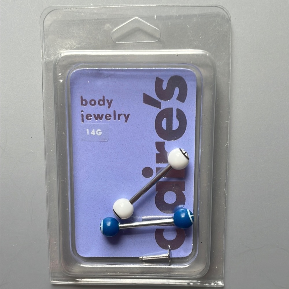 Claire's NWT Blue and White 14G Tongue Barbell Bars